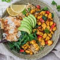 farmers market breakfast bowl with tofu scramble baked hash browns b