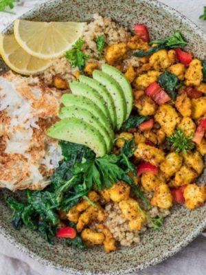farmers market breakfast bowl with tofu scramble baked hash browns b